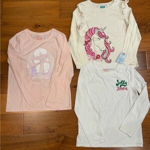 Cat & Jack Long Sleeve Tops - Pink and Cream-size 10/12